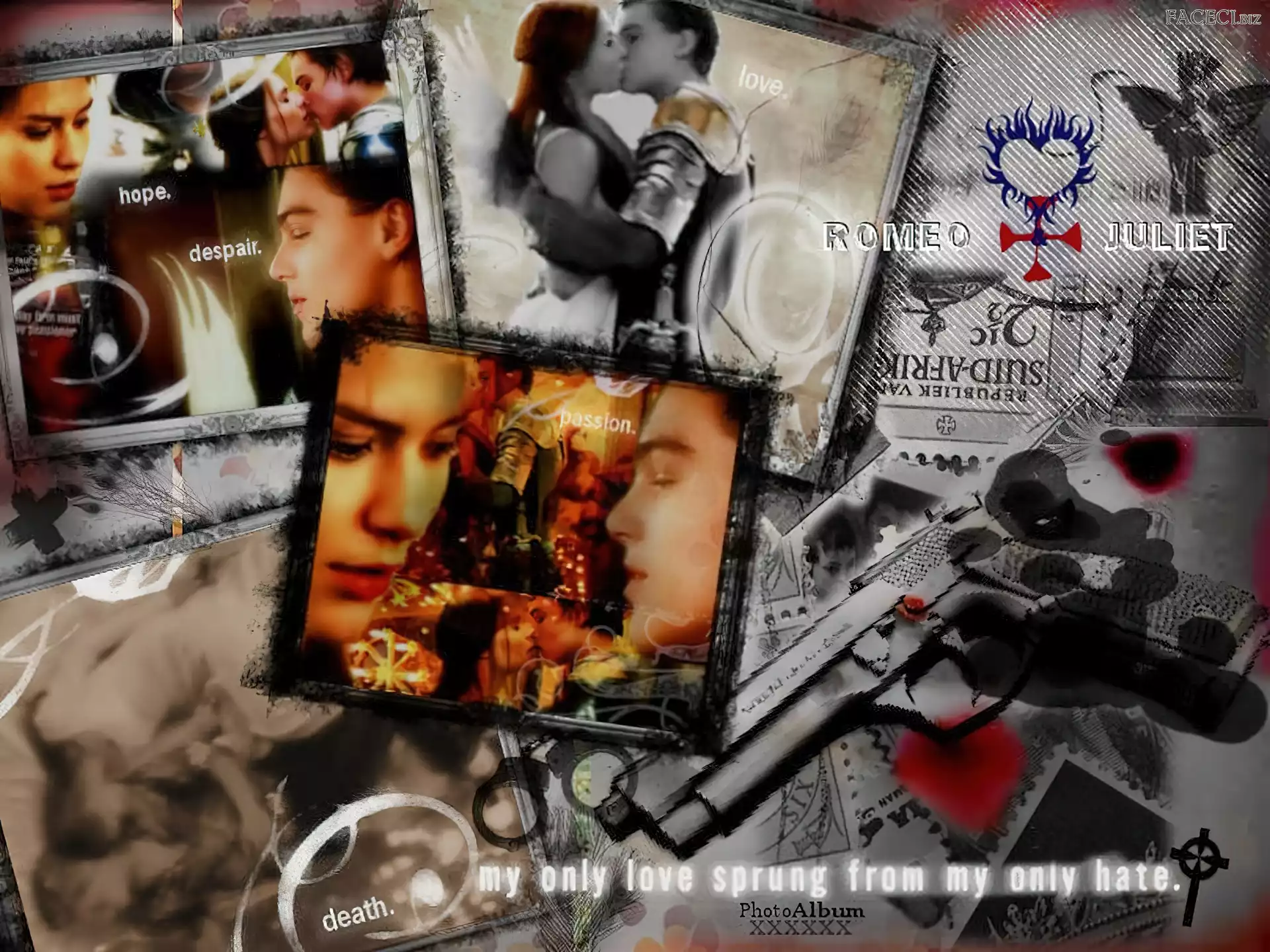 pocałunek, zdjęcia, rewolwer, Romeo And Juliet, Leonardo DiCaprio